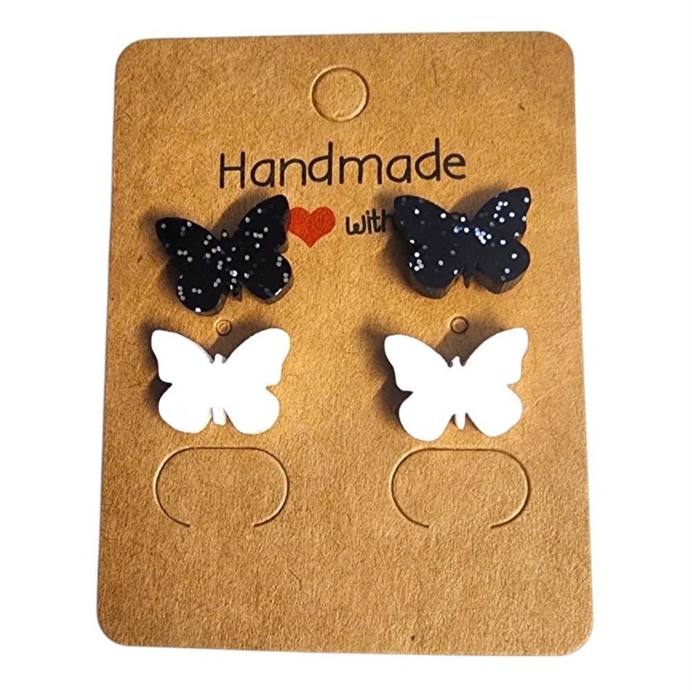 Midnight Snowflutter Acrylic Stud Earrings - 2 Pair
